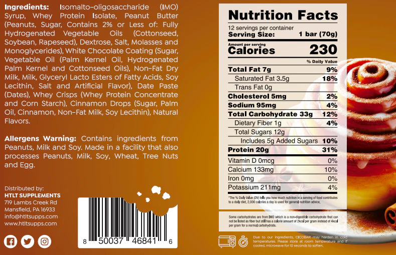 HTLT CicoBar Protein Snack Bar Cinnamon Roll